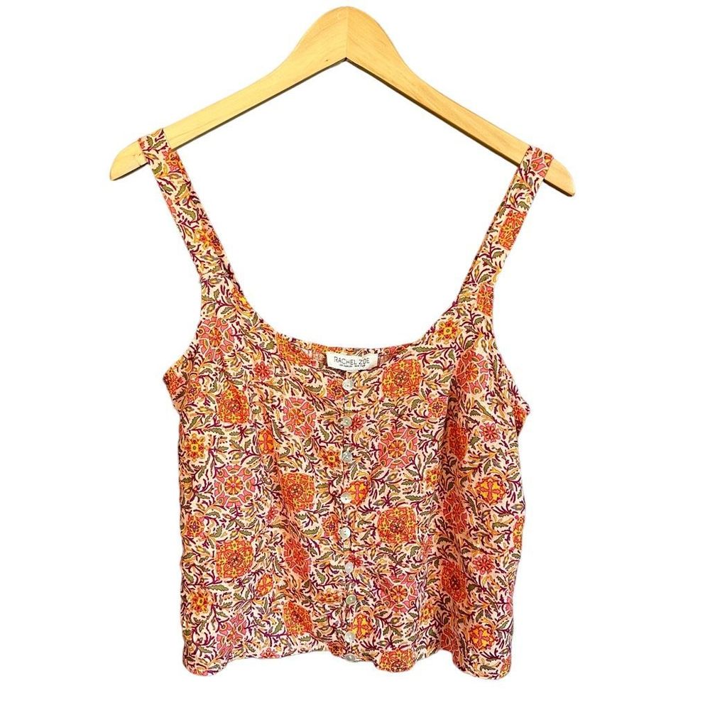 Rachel Zoe Linen Bohemian Swing Floral Print Crop Top